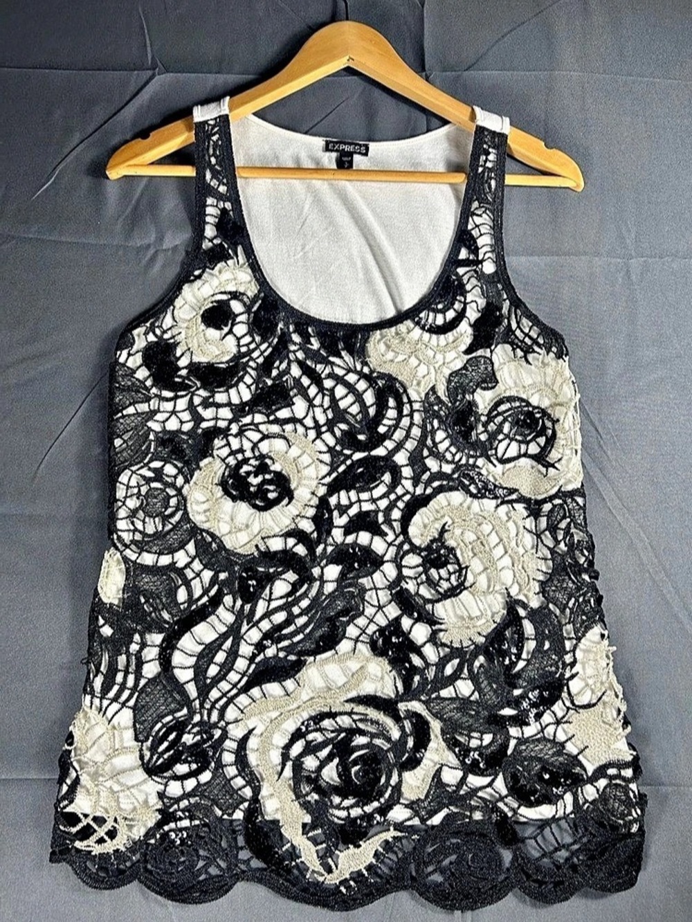 Express Floral Lace Mini Dress in Black & White Like New